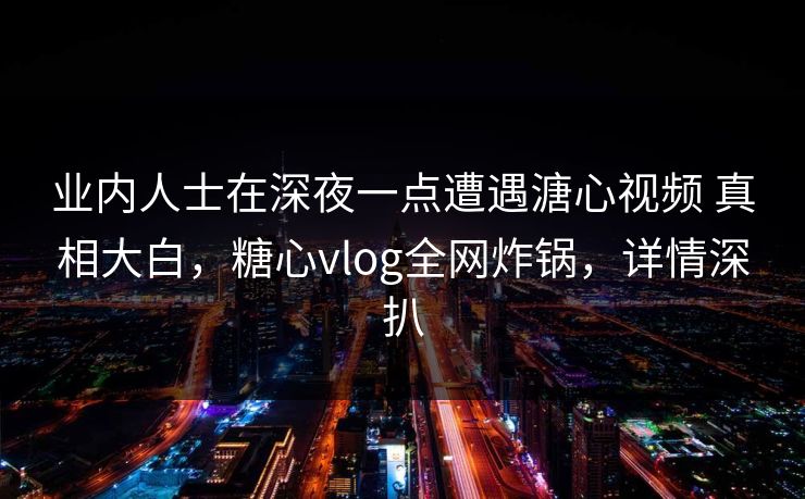 业内人士在深夜一点遭遇溏心视频 真相大白，糖心vlog全网炸锅，详情深扒